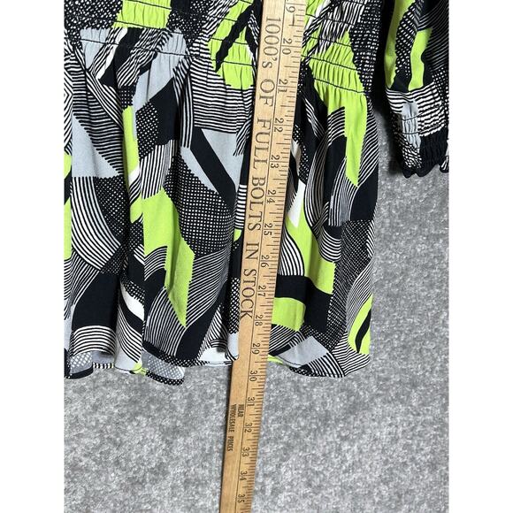 Alfani Top Womems Size XL Gray Black Green Abstract Smocked Peplum Hem‎ Stretch - Picture 5 of 5